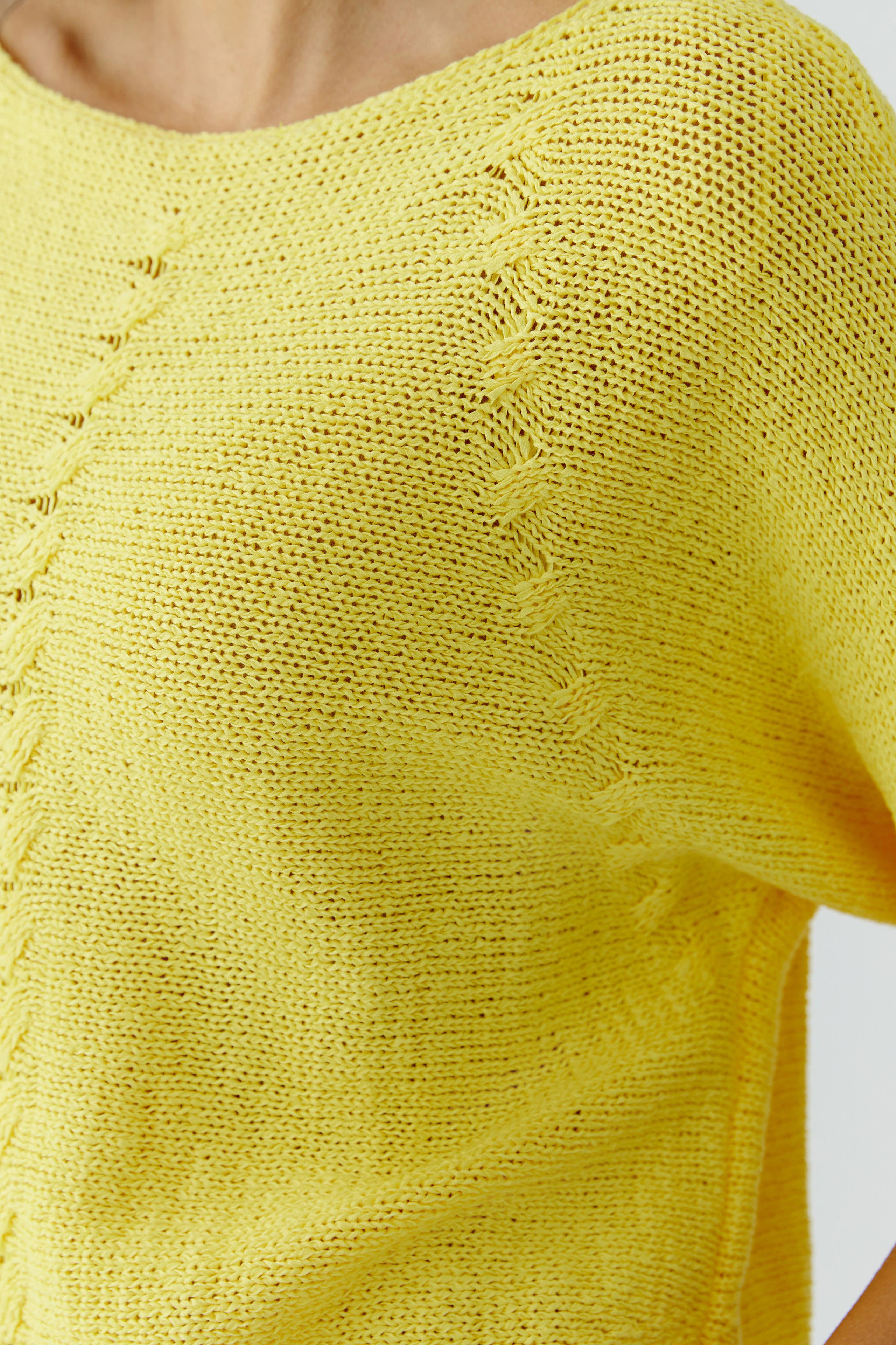 Bright yellow pullover with textured knit pattern, perfect for a casual and vibrant look.