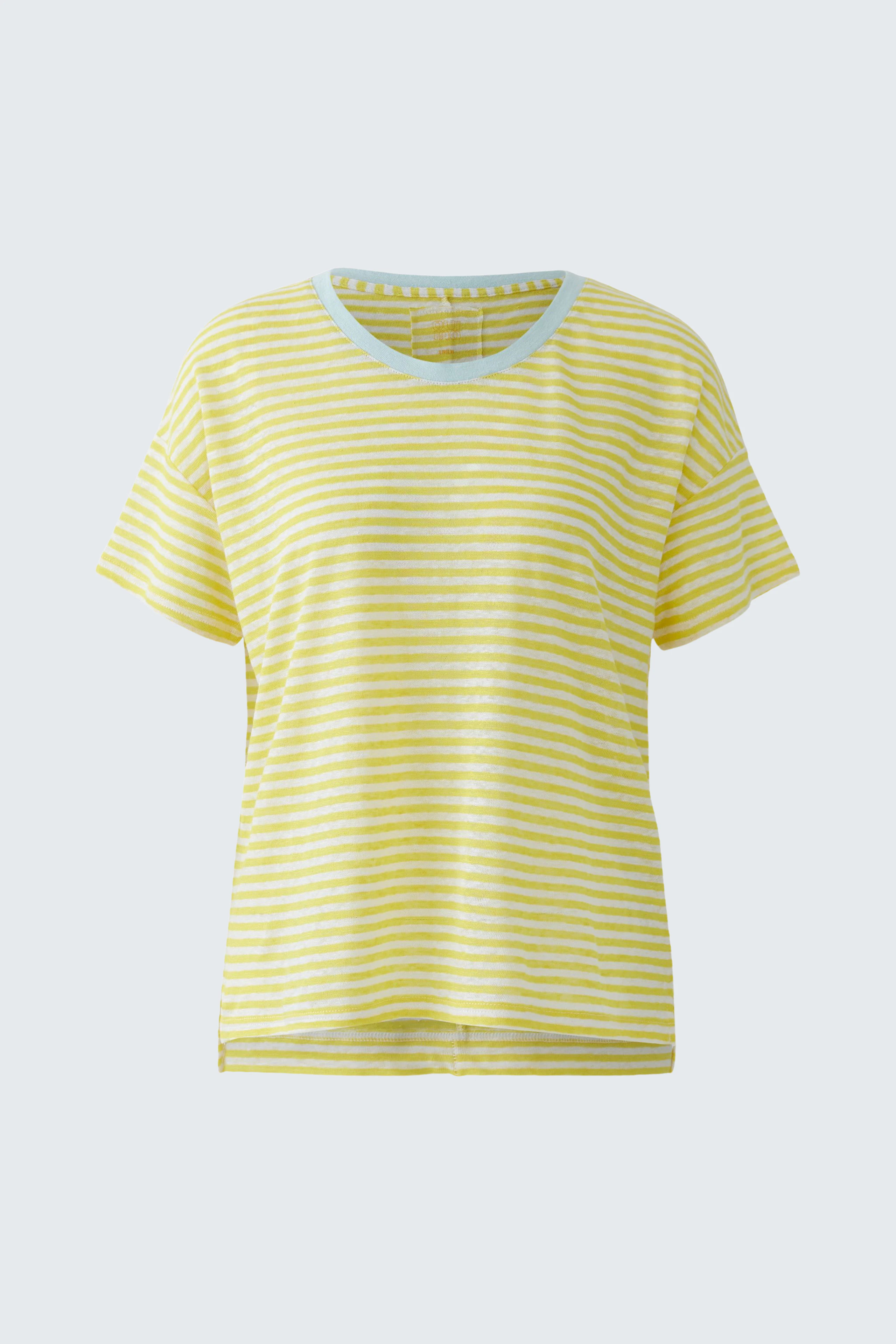 Gelb-weiß gestreiftes Damen-T-Shirt ohne Model, lässiger Schnitt, ideal für den Alltag.