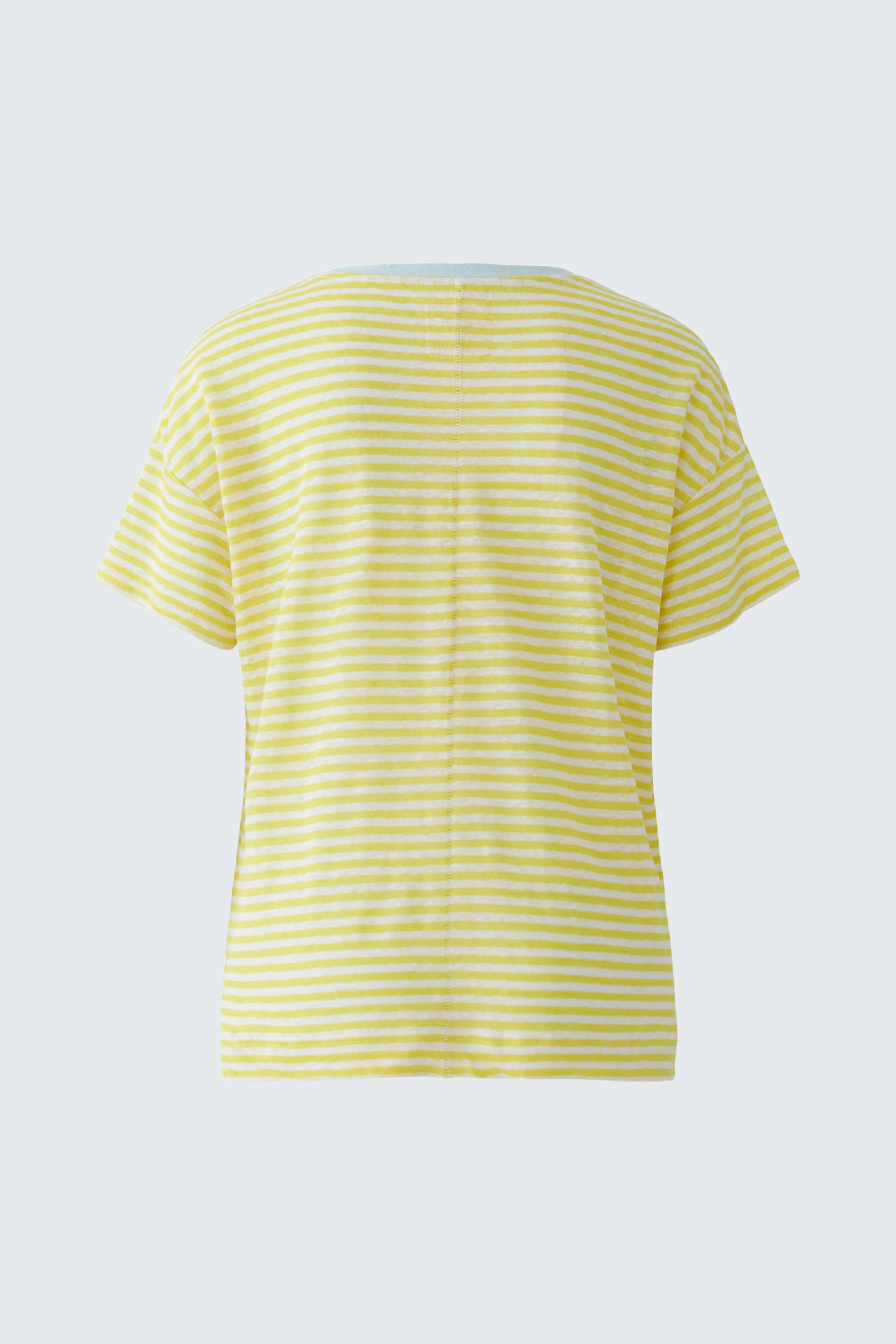 Casual women's T-shirt: Yellow and white striped T-shirt, short sleeves, perfect for a relaxed look.