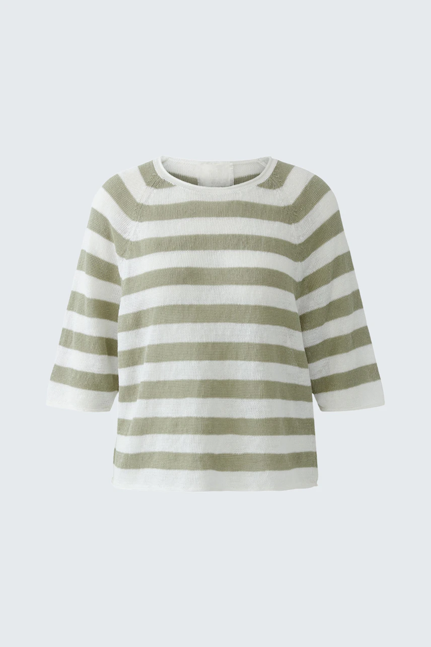 Gestreifter Damen-Pullover: Lockerer Pullover in Weiß und Grün, ideal für lässige Outfits.