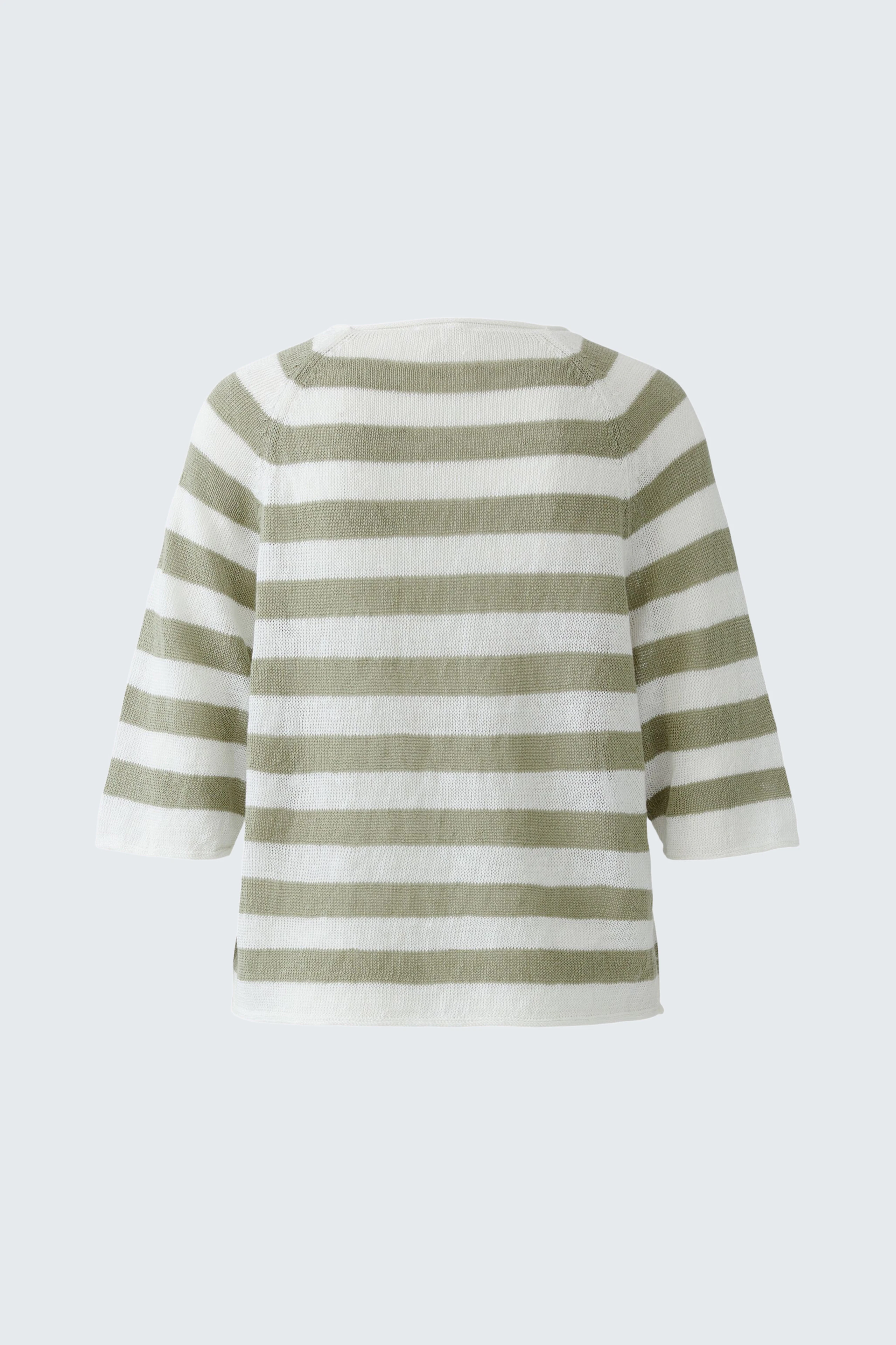 Casual pullover: Green and white striped pullover with three-quarter sleeves, no model shown.