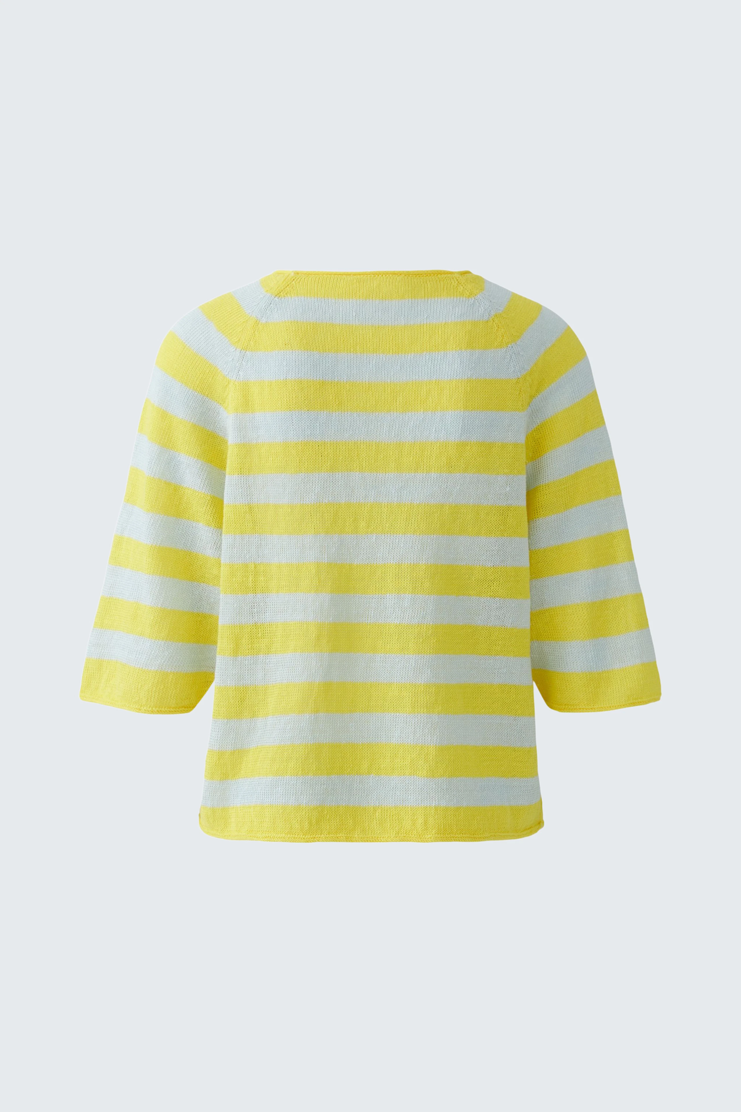 Casual women's pullover: Yellow and white striped pullover with three-quarter sleeves.