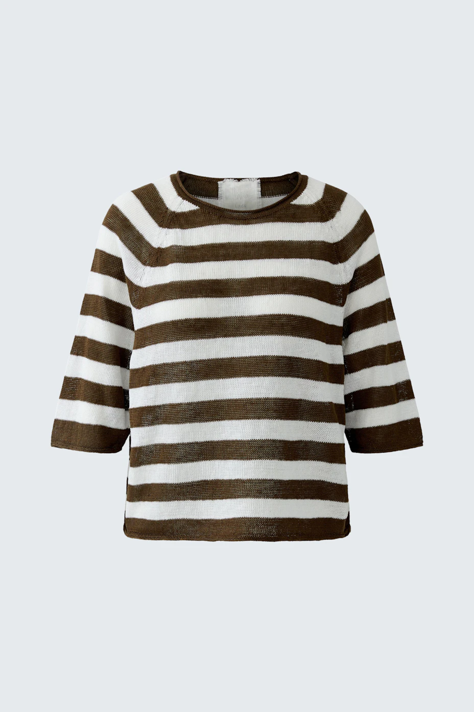 Bequemer Damen-Pullover: Streifenmuster in Braun und Weiß, lässiger Schnitt, ideal für den Alltag.