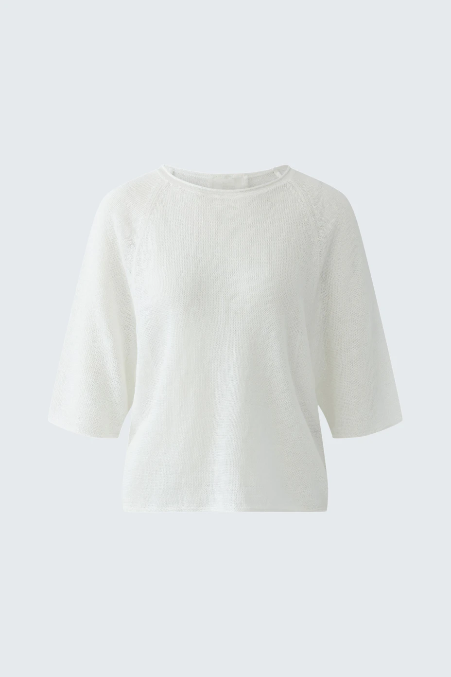 Weißer Damen-Pullover: Schlichter, kurzärmeliger Pullover ohne Model, ideal für vielseitige Kombinationen.