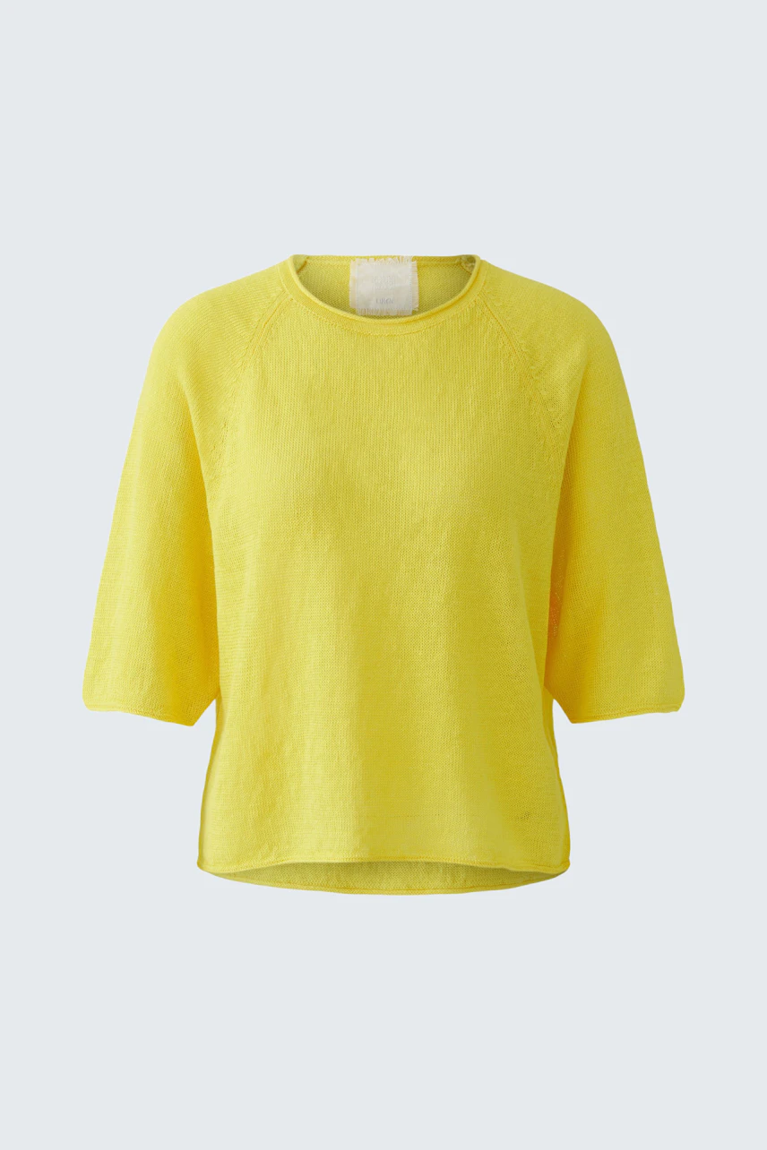 Gelber Damen-Pullover: Lockerer Schnitt, dreiviertel Ärmel, ideal für lässige Outfits.