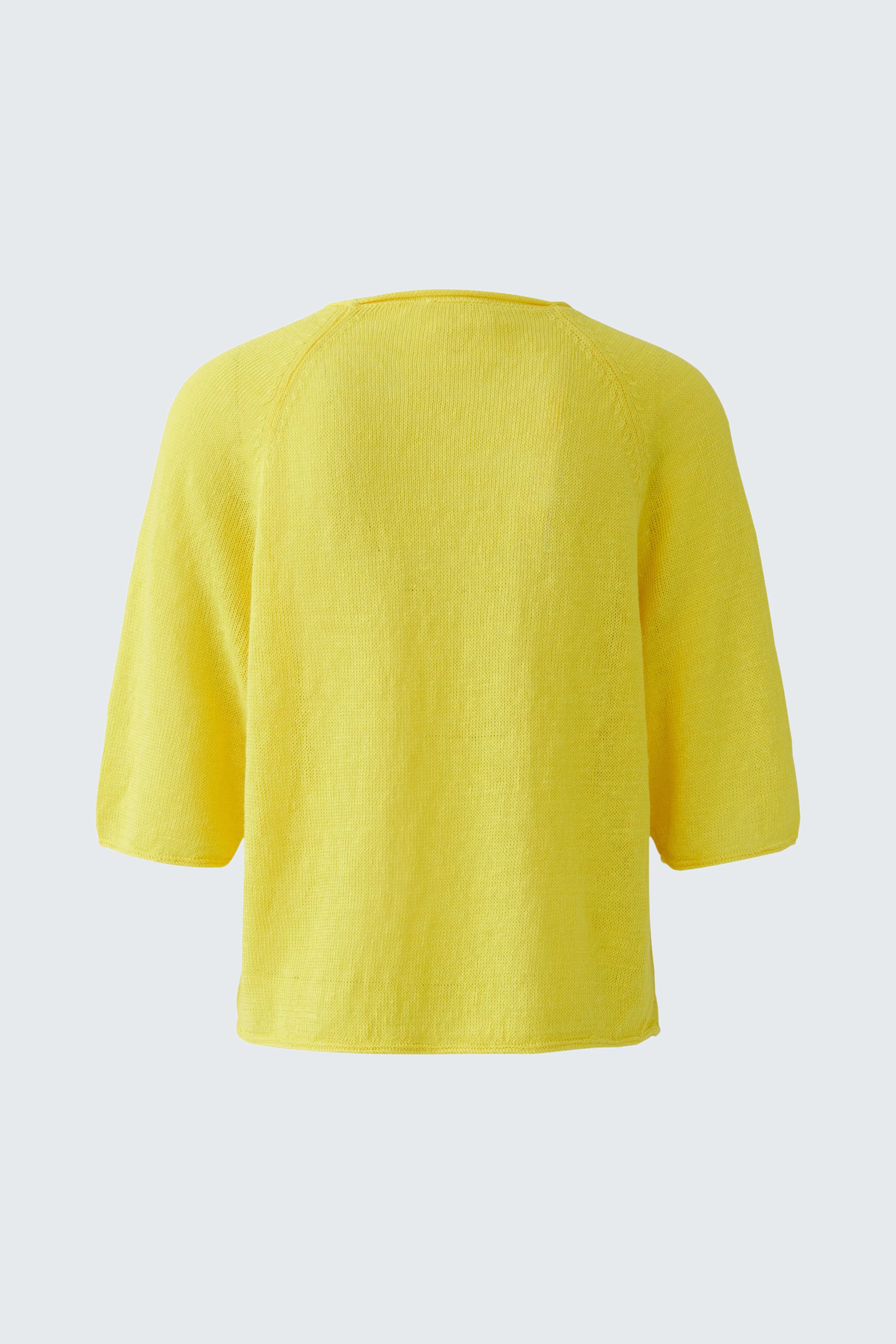 Bright yellow pullover with short sleeves, shown from the back. Casual and vibrant for everyday wear.