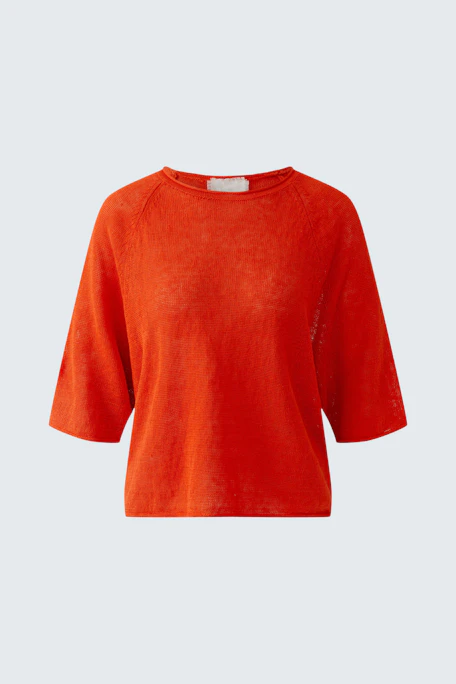 Bequemer Damen-Pullover in leuchtendem Rot mit lässigem Schnitt und 3/4-Ärmeln.