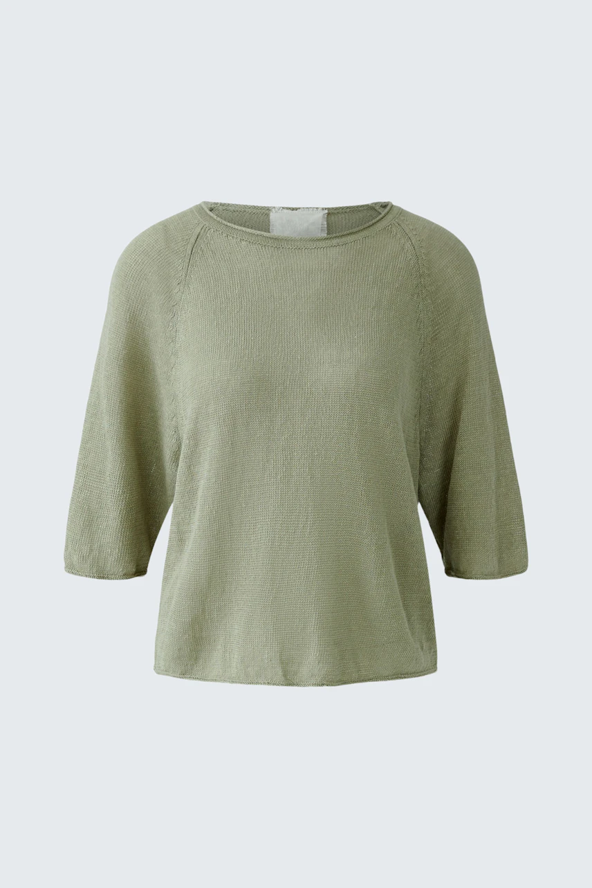 Lässiger Damen-Pullover: Olivgrüner Pullover mit 3/4-Ärmeln, ideal für einen entspannten Look.