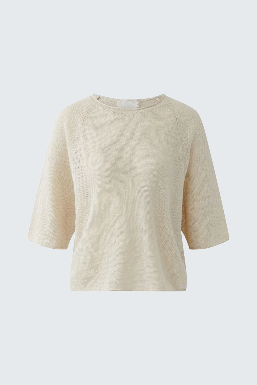 Casual women's pullover in light beige with a relaxed fit and short sleeves.