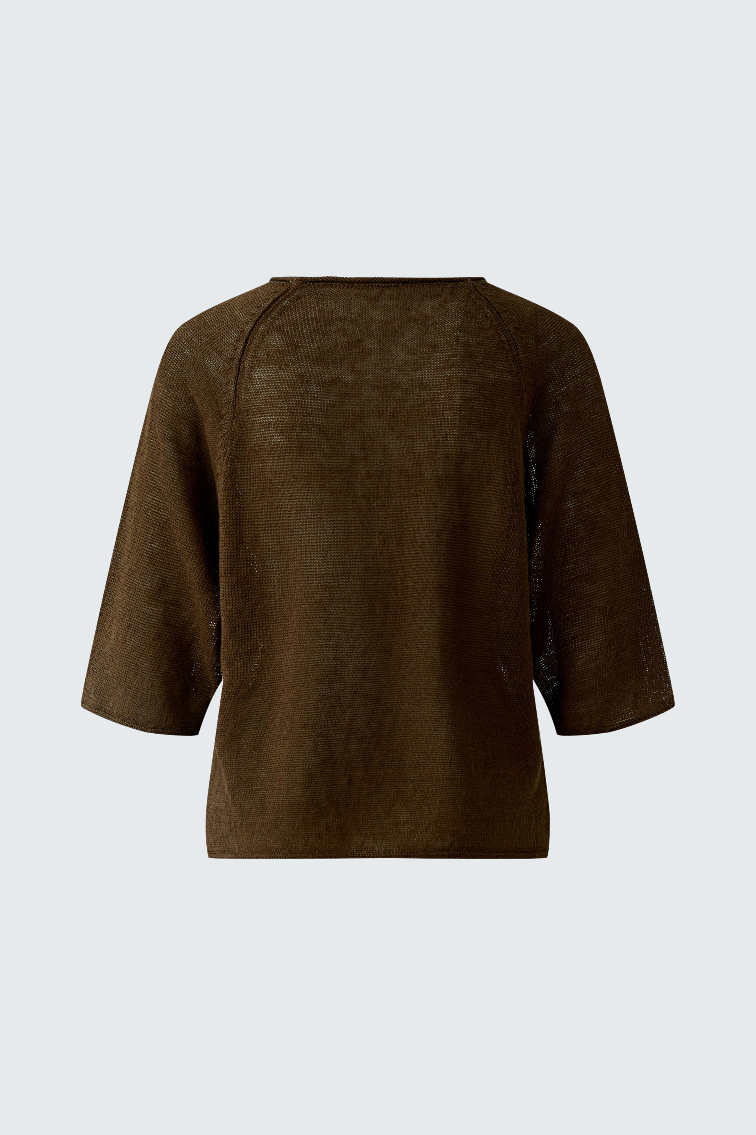 Brauner Damen-Pullover: Rückansicht eines schlichten Pullovers mit 3/4-Ärmeln, ohne Model.