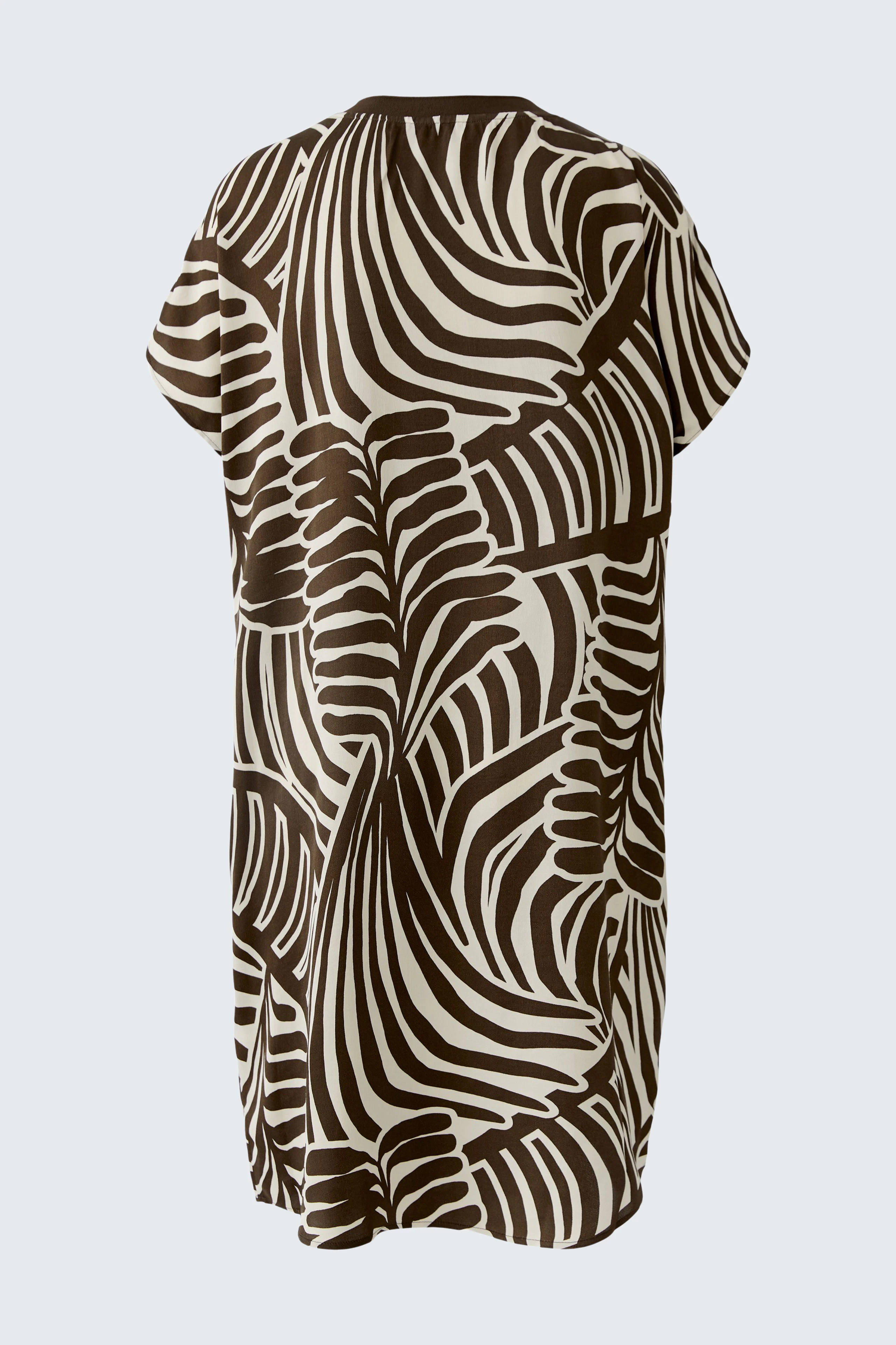 Casual women's dress: Brown and white patterned hanger dress with short sleeves, no model visible.