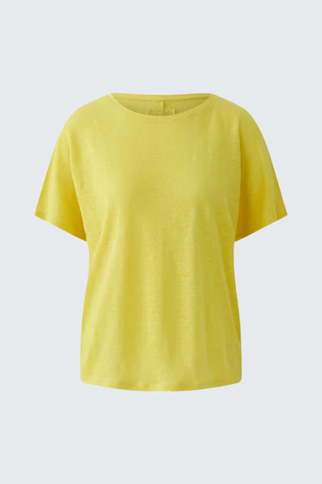 Gelbes Damen-T-Shirt: Schlichtes Design, lockere Passform, ideal für lässige Outfits.