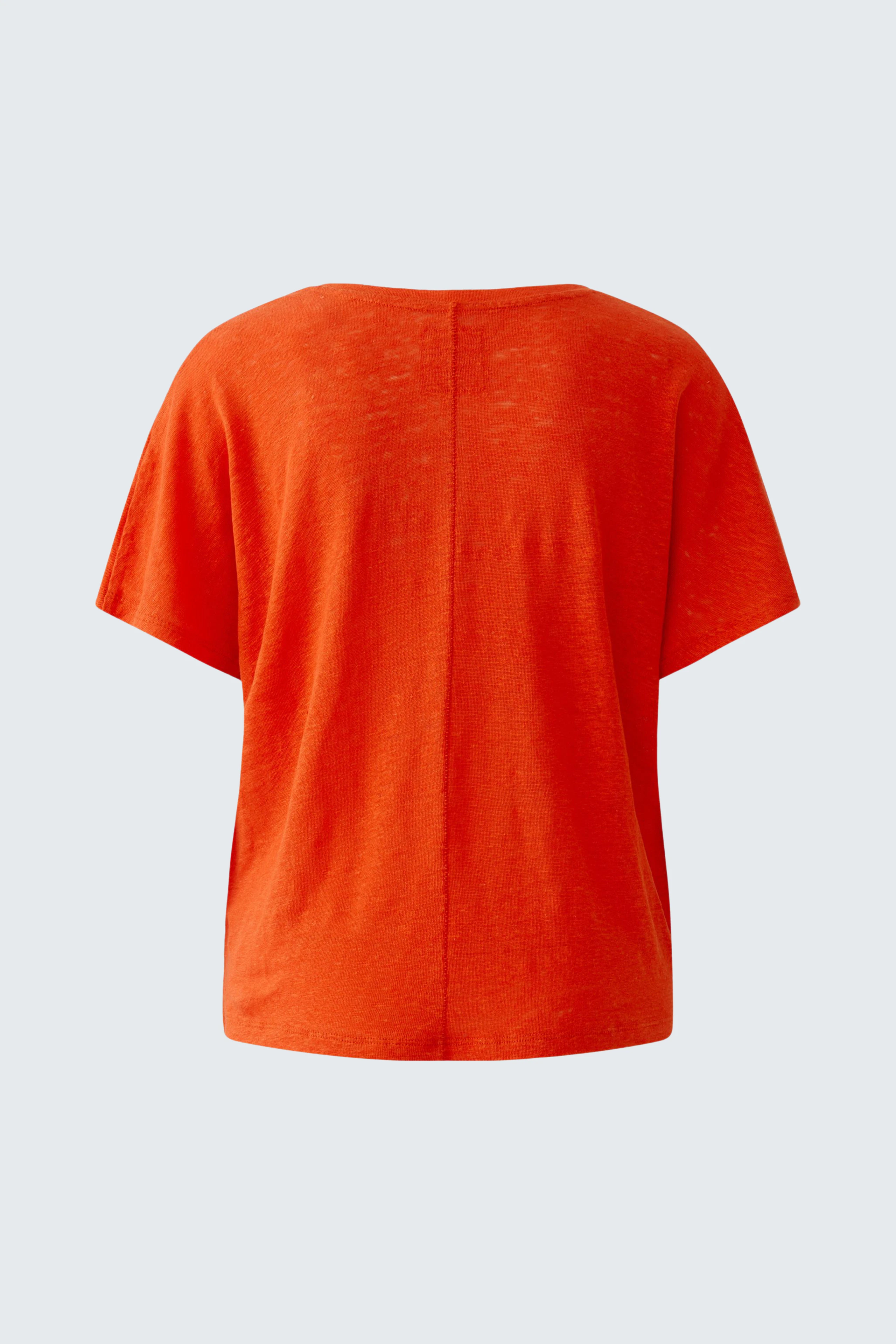 Bright orange T-shirt with short sleeves, shown from the back. Casual and vibrant design.