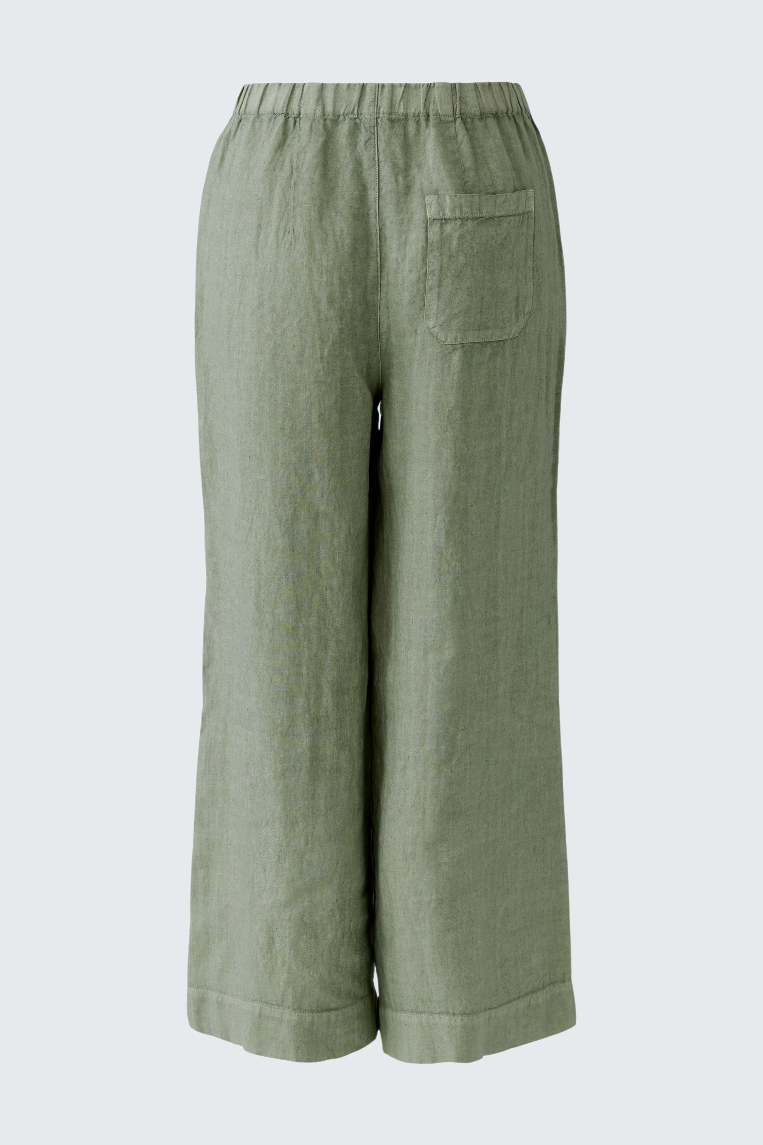 Weite Damen-Hose in Olivgrün: Lockerer Schnitt mit elastischem Bund und aufgesetzter Tasche.