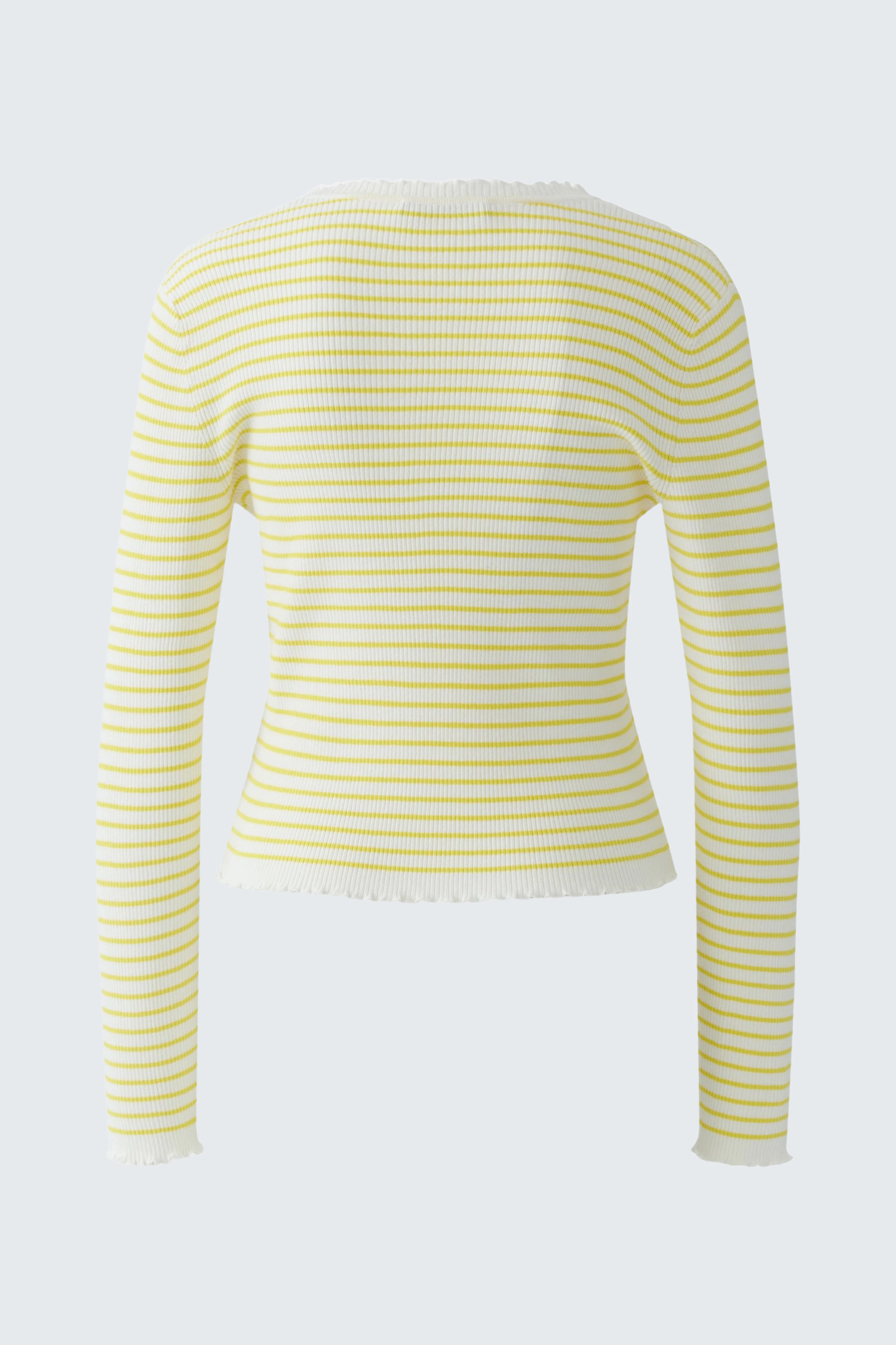Gestreifte Strickjacke in Gelb-Weiß, ohne Model, schlicht und modern.