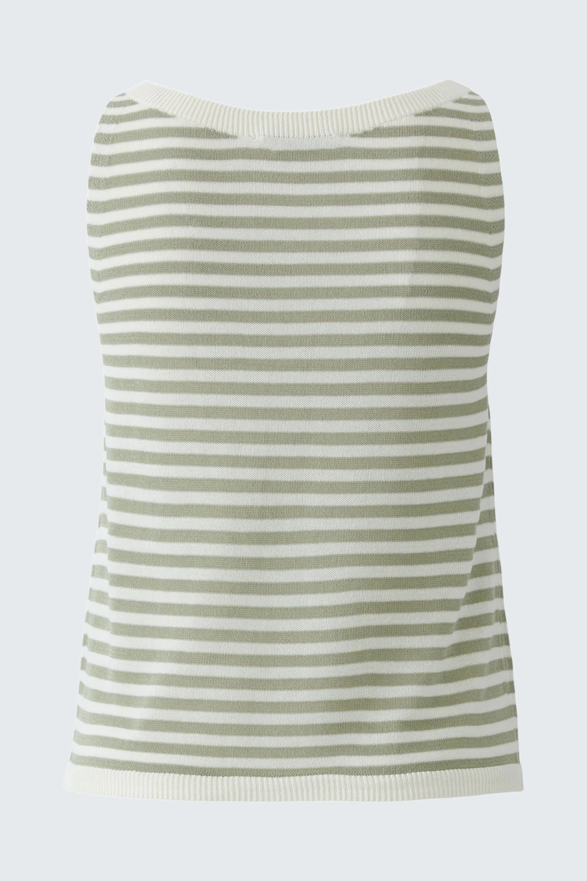 Gestreiftes Damen-Top: Weiß-grünes Streifenmuster, ärmellos, ideal für lässige Sommerlooks.