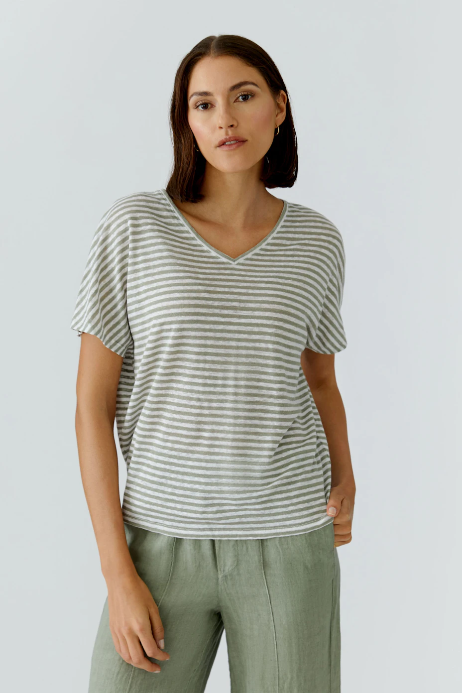 Linen T-shirt - white blue