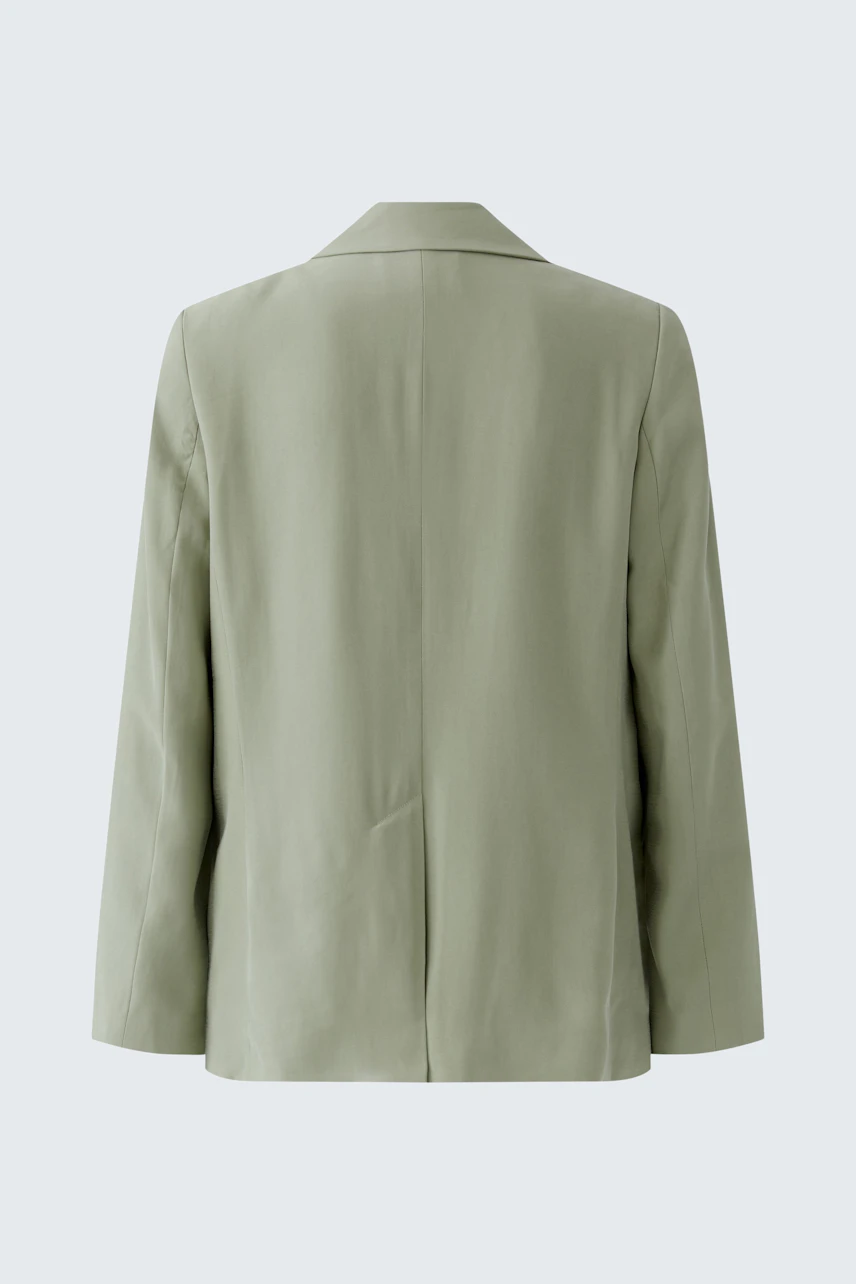 Sleek women's blazer in light green, shown from the back. Perfect for a modern, casual look.