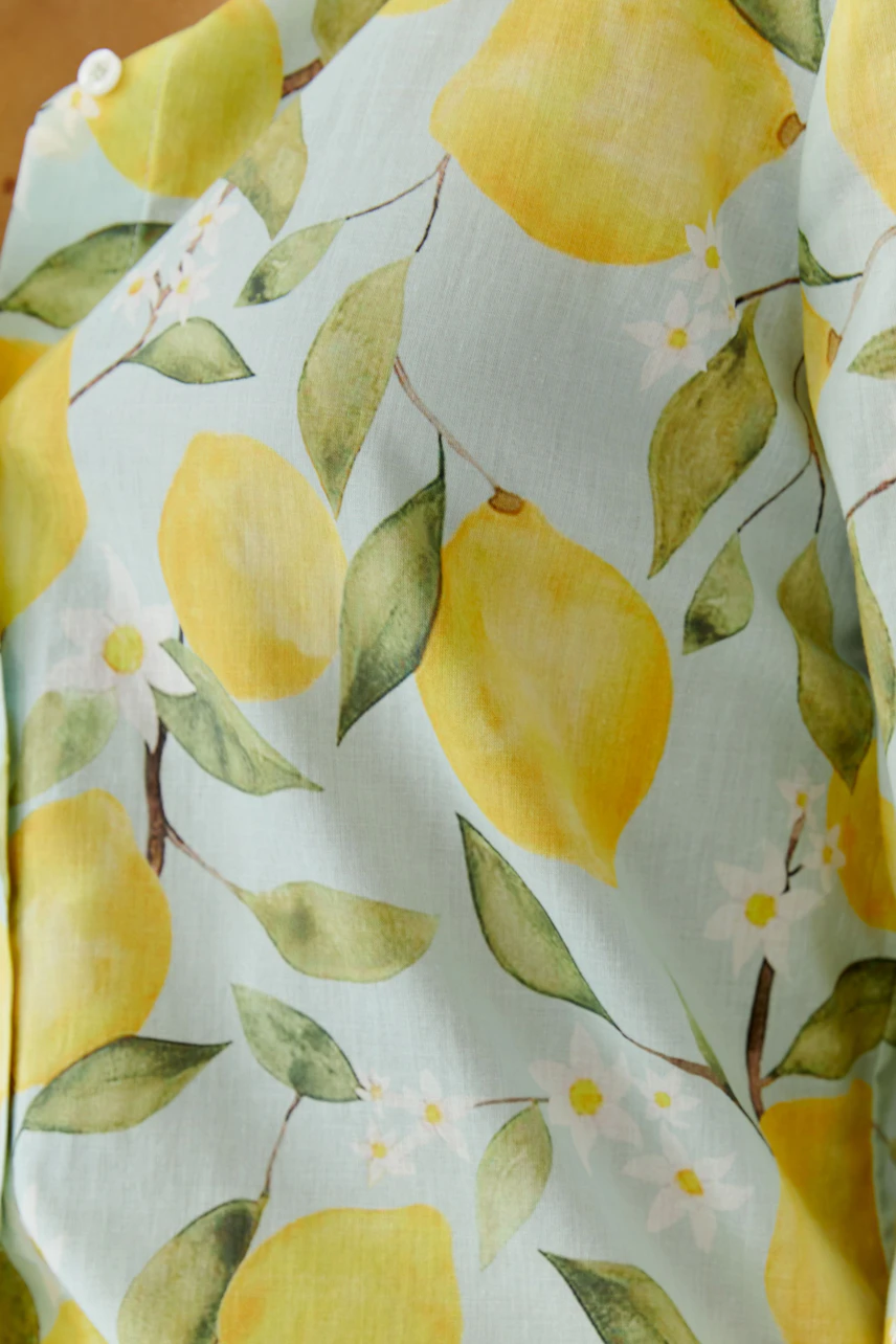 Hemdbluse mit Zitronenprint: Frische Farben und sommerliches Design auf leichtem Stoff.