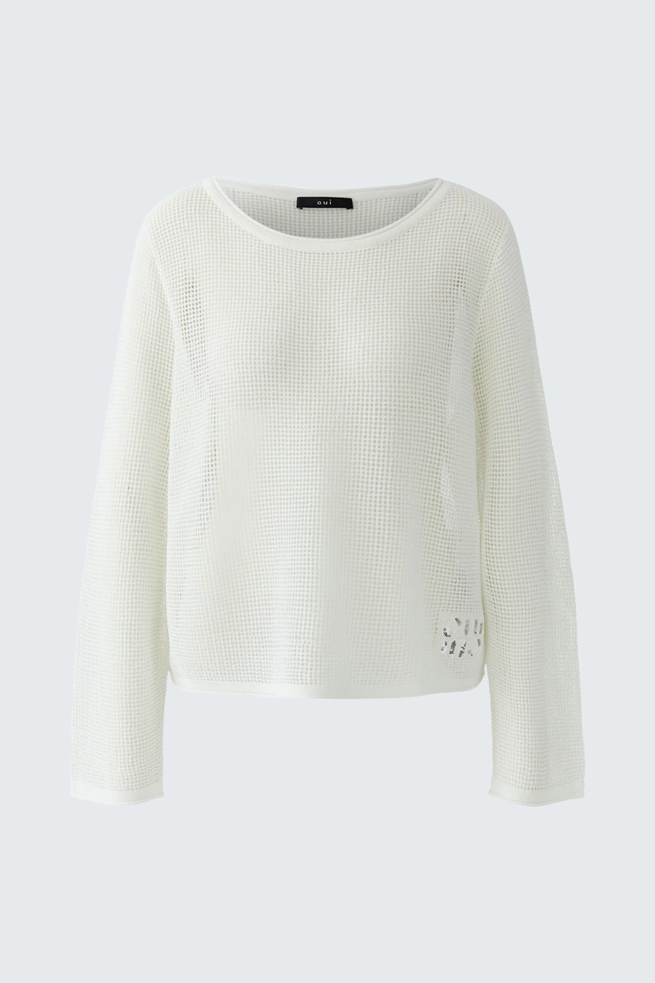 Casual women's pullover: White knit pullover with long sleeves, perfect for a relaxed, everyday look.