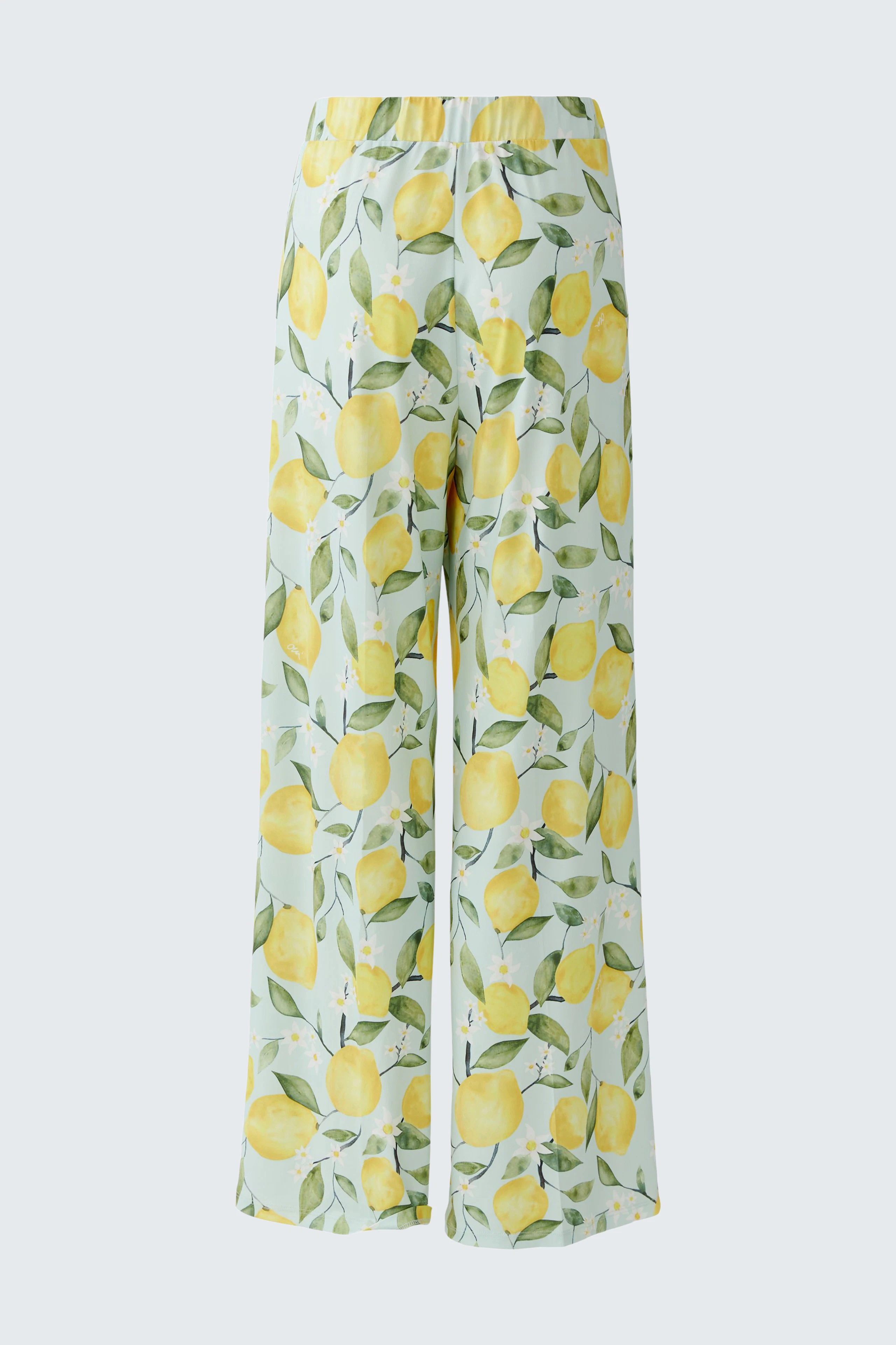 Women's pants with lemon print, wide-leg design, perfect for a fresh and vibrant look.