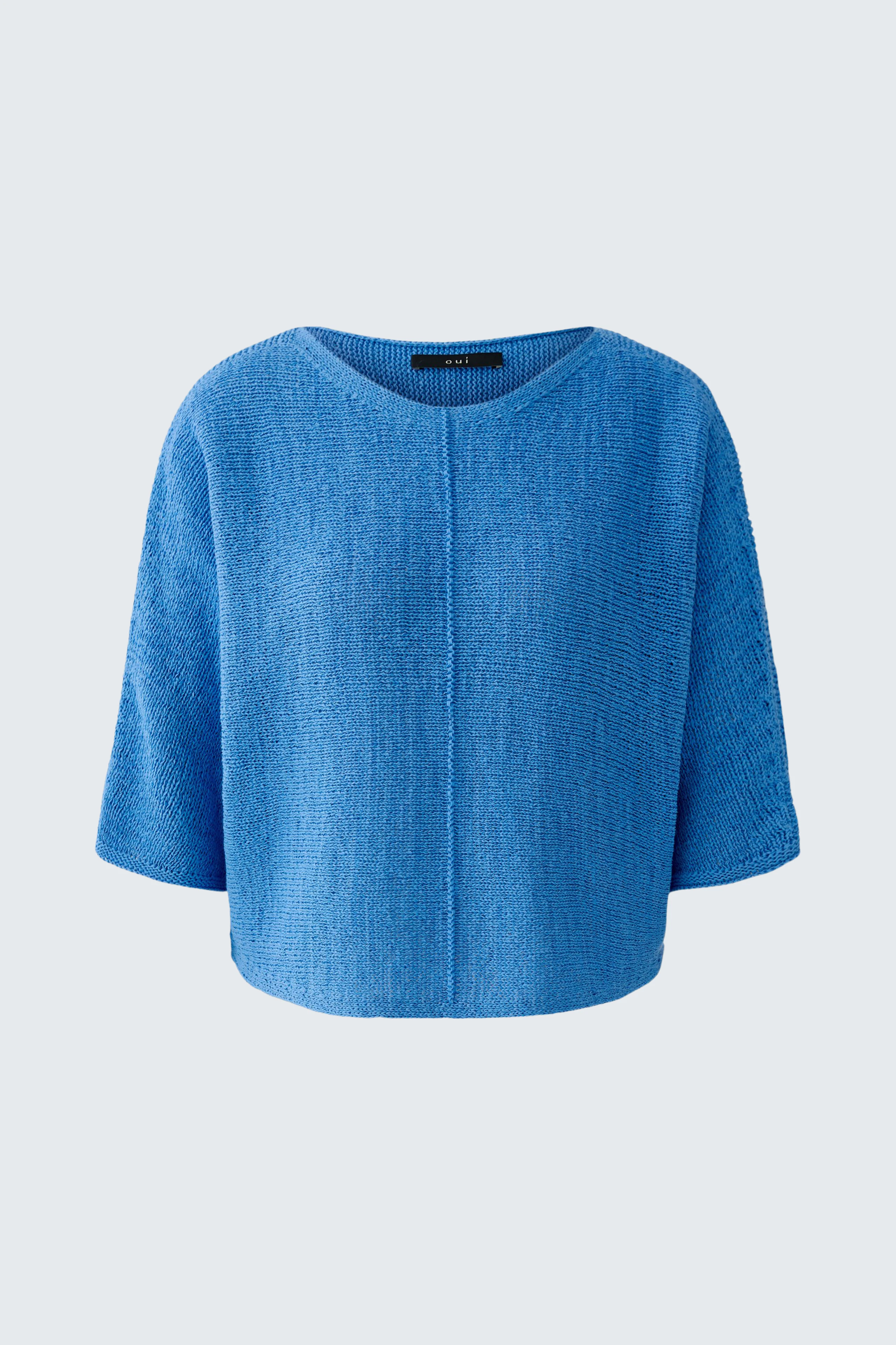 Blauer Damen-Pullover: Lockerer Schnitt, kurze Ärmel, ideal für lässige Outfits.