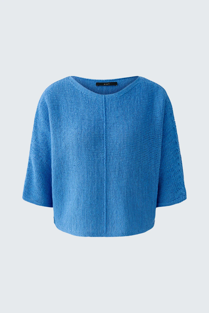Blauer Damen-Pullover: Lockerer Schnitt, kurze Ärmel, ideal für lässige Outfits.