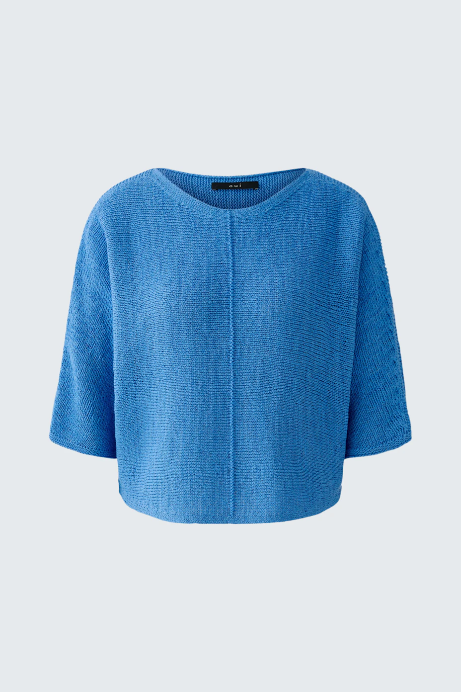 Blauer Damen-Pullover: Lockerer Schnitt, kurze Ärmel, ideal für lässige Outfits.