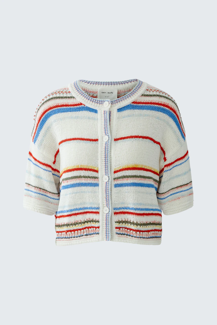Colorful striped cardigan: Short-sleeved knit with vibrant stripes, perfect for casual wear.