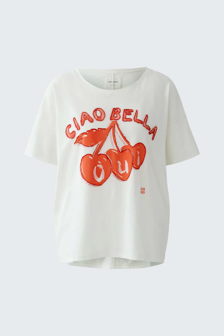 White T-shirt with red cherry print and 'Ciao Bella' text, perfect for a casual look.