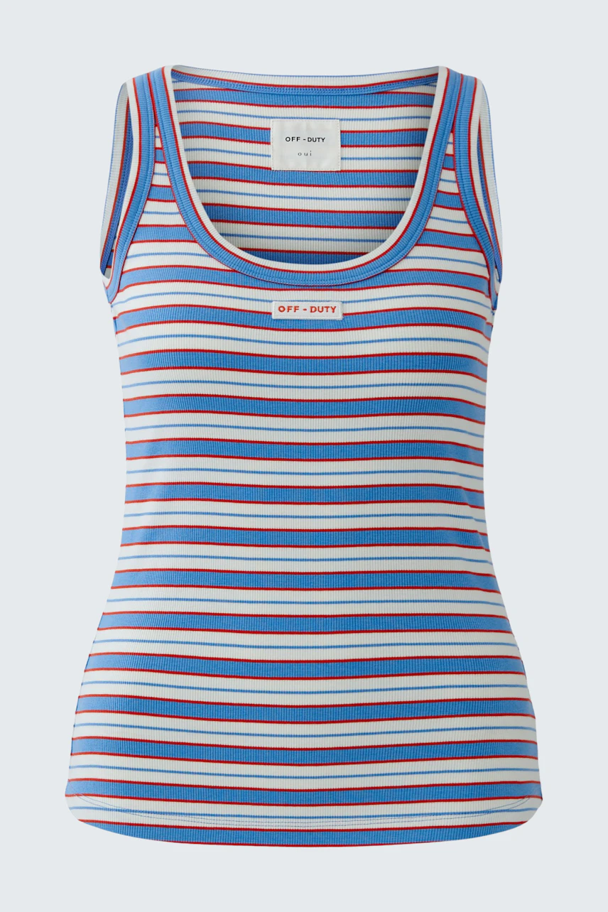 Striped tank top: Colorful stripes on a sleeveless top, perfect for casual wear.