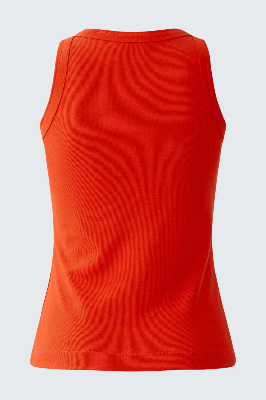 Bright orange tank top, sleeveless and casual, perfect for layering or wearing alone.