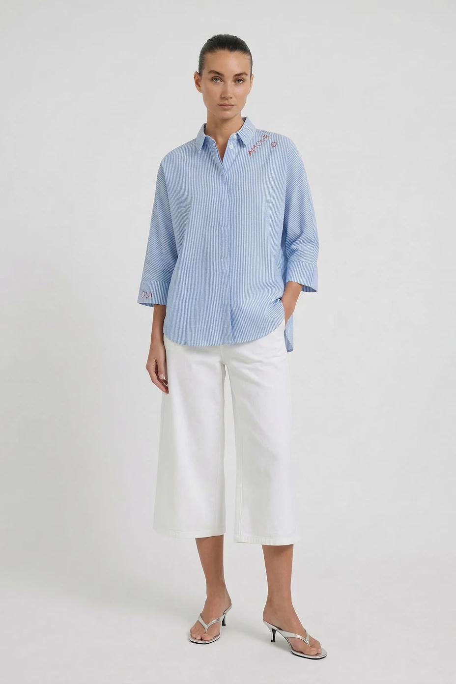 Blouse - light blue white