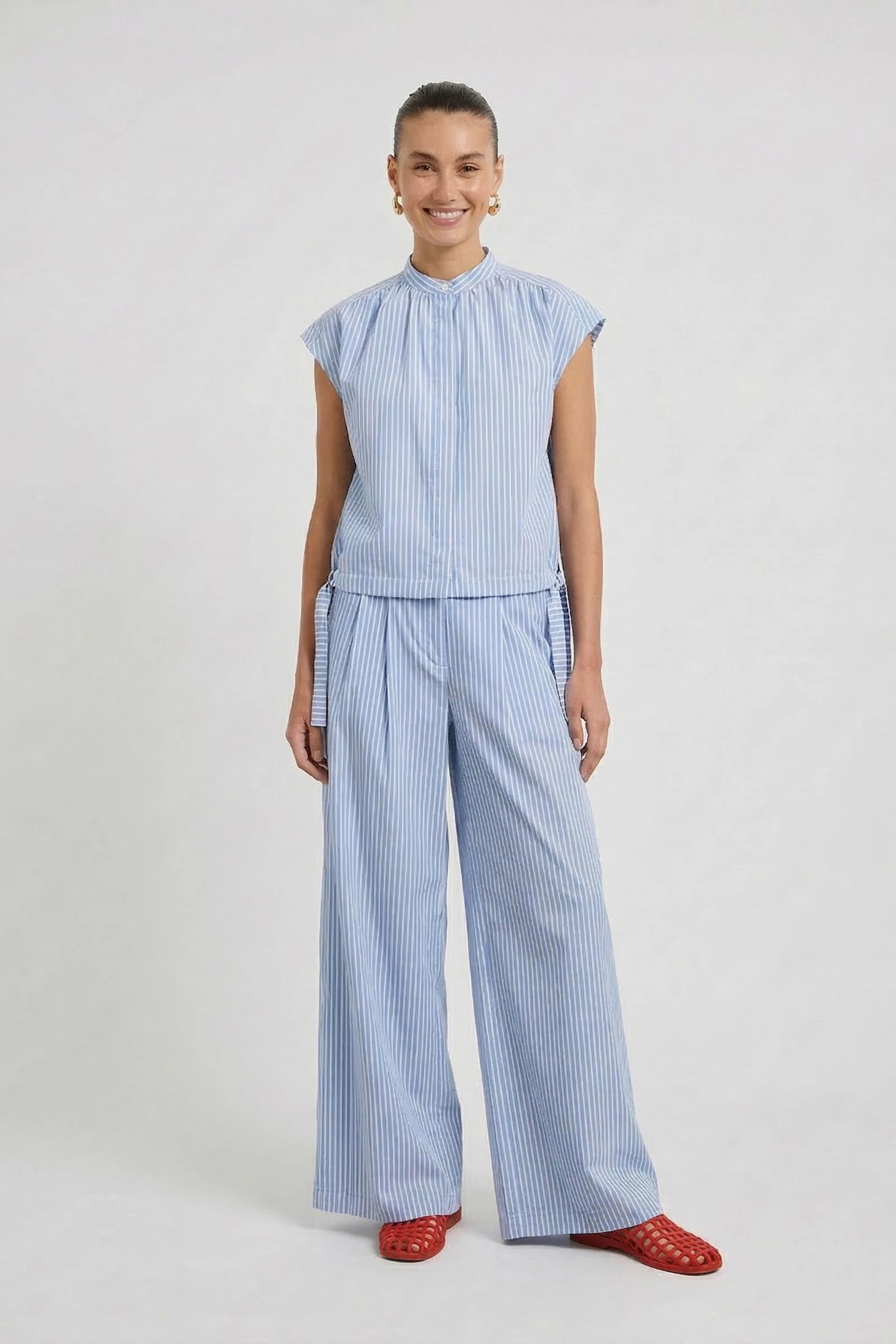 Bluse - lightblue white