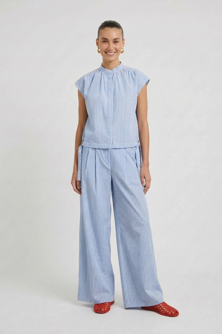 Blouse - light blue white