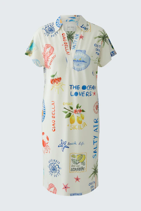 A-line dress with colorful prints, short sleeves, and a relaxed fit. Perfect for casual summer days.