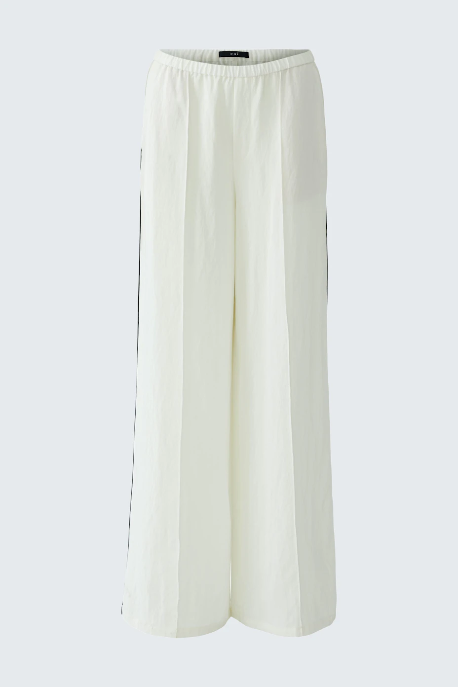 White wide-leg pants with elastic waistband, perfect for a relaxed and stylish look.