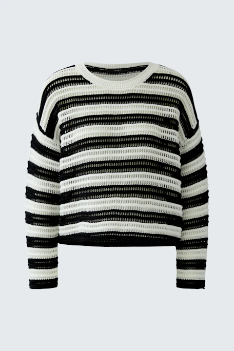 Casual pullover: Black and white striped knit pullover with a relaxed fit, perfect for everyday wear.