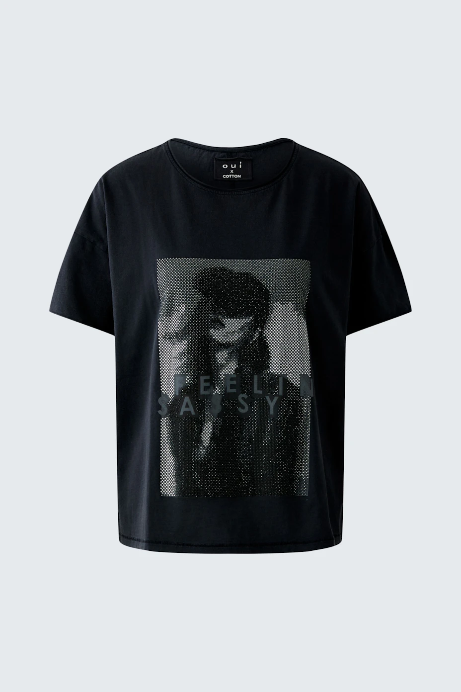 Schwarzes Damen-T-Shirt mit Grafikdruck: Lässiger Look für jeden Tag.