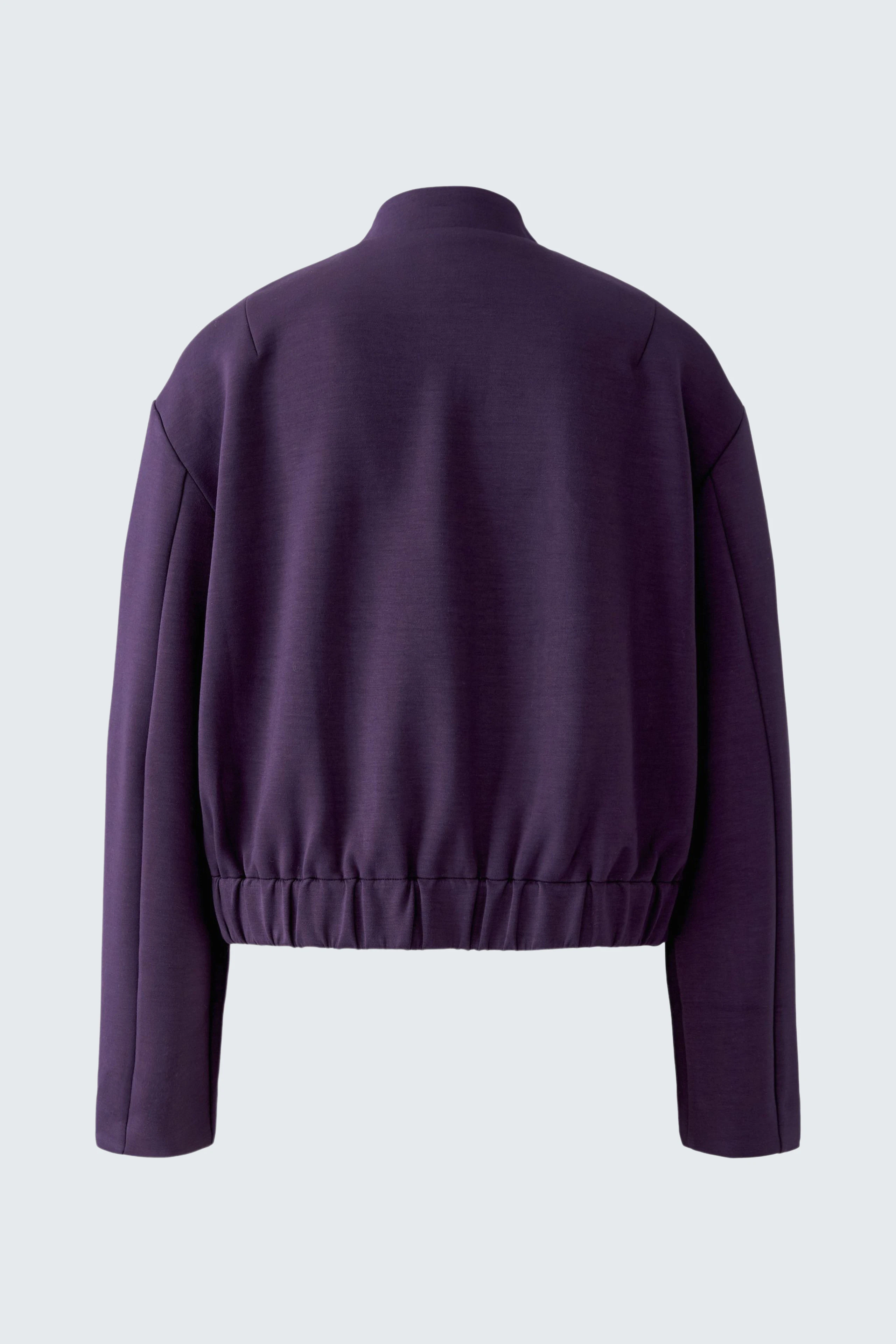 Lässiger Damen-Blouson in Dunkelviolett, ohne Model, zeigt Rückansicht mit elastischem Bund.
