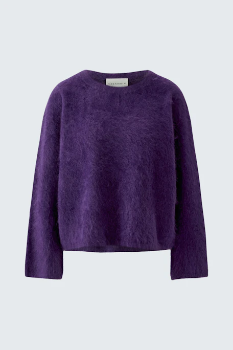 Lila Damen-Pullover: Flauschiger Strickpullover ohne Model, schlicht und bequem für den Alltag.