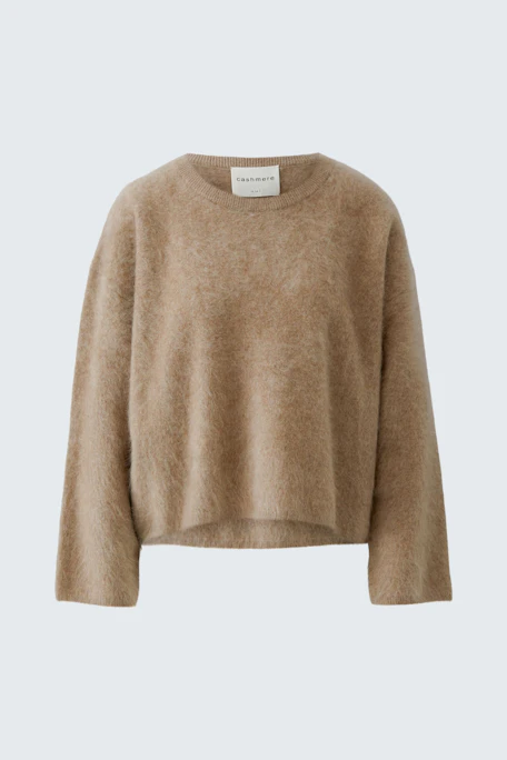 Beiger Damen-Pullover: Weicher Strickpullover ohne Model, schlicht und vielseitig kombinierbar.
