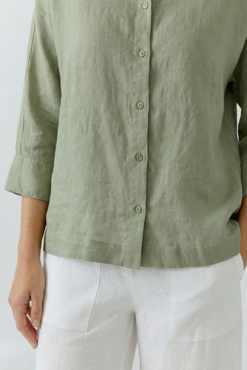 Image 3 of Linen blouse - seagrass in seagrass | Oui