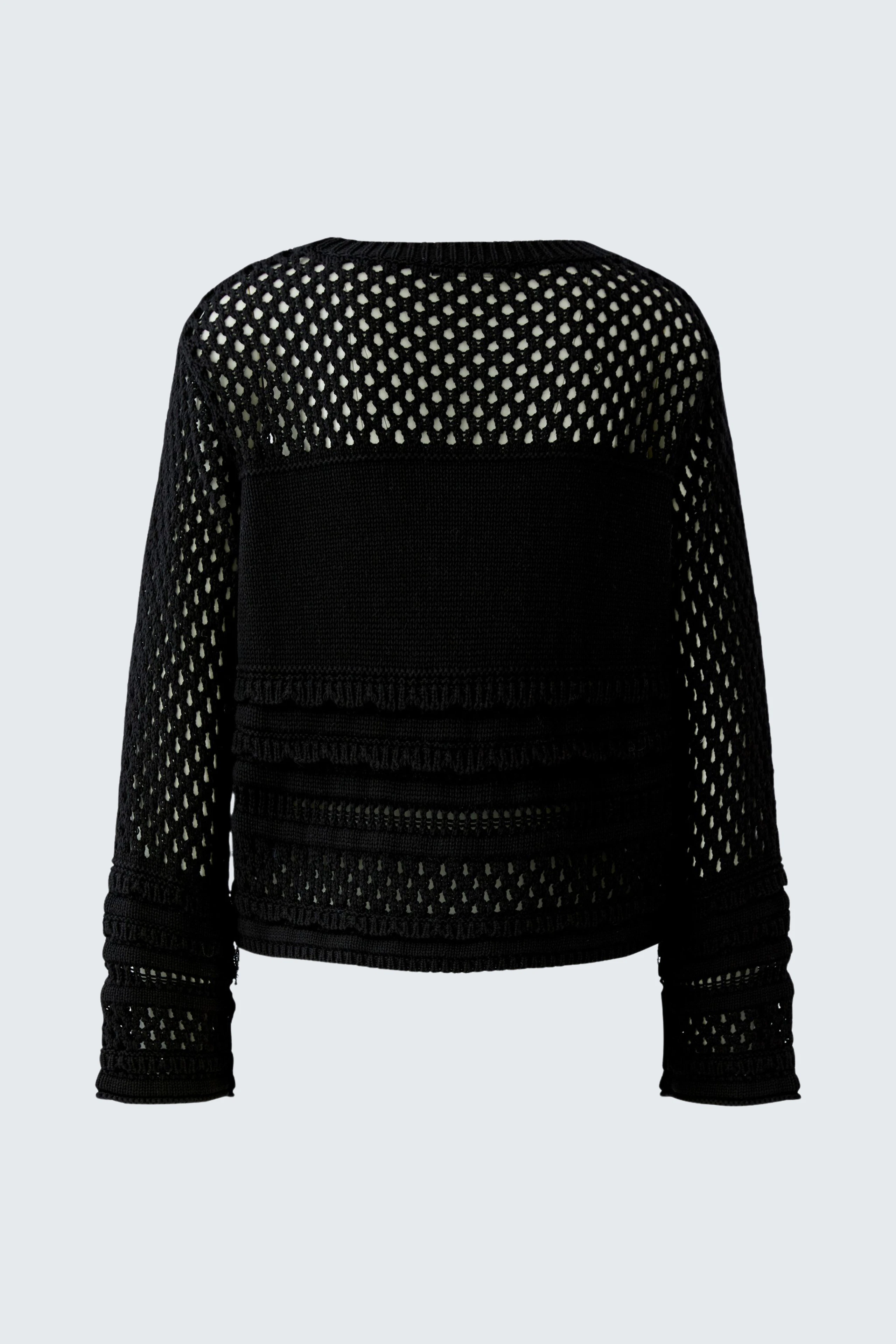 Schwarzer Damen-Pullover: Strickdesign mit transparenten Details, ideal für einen lässigen Look.