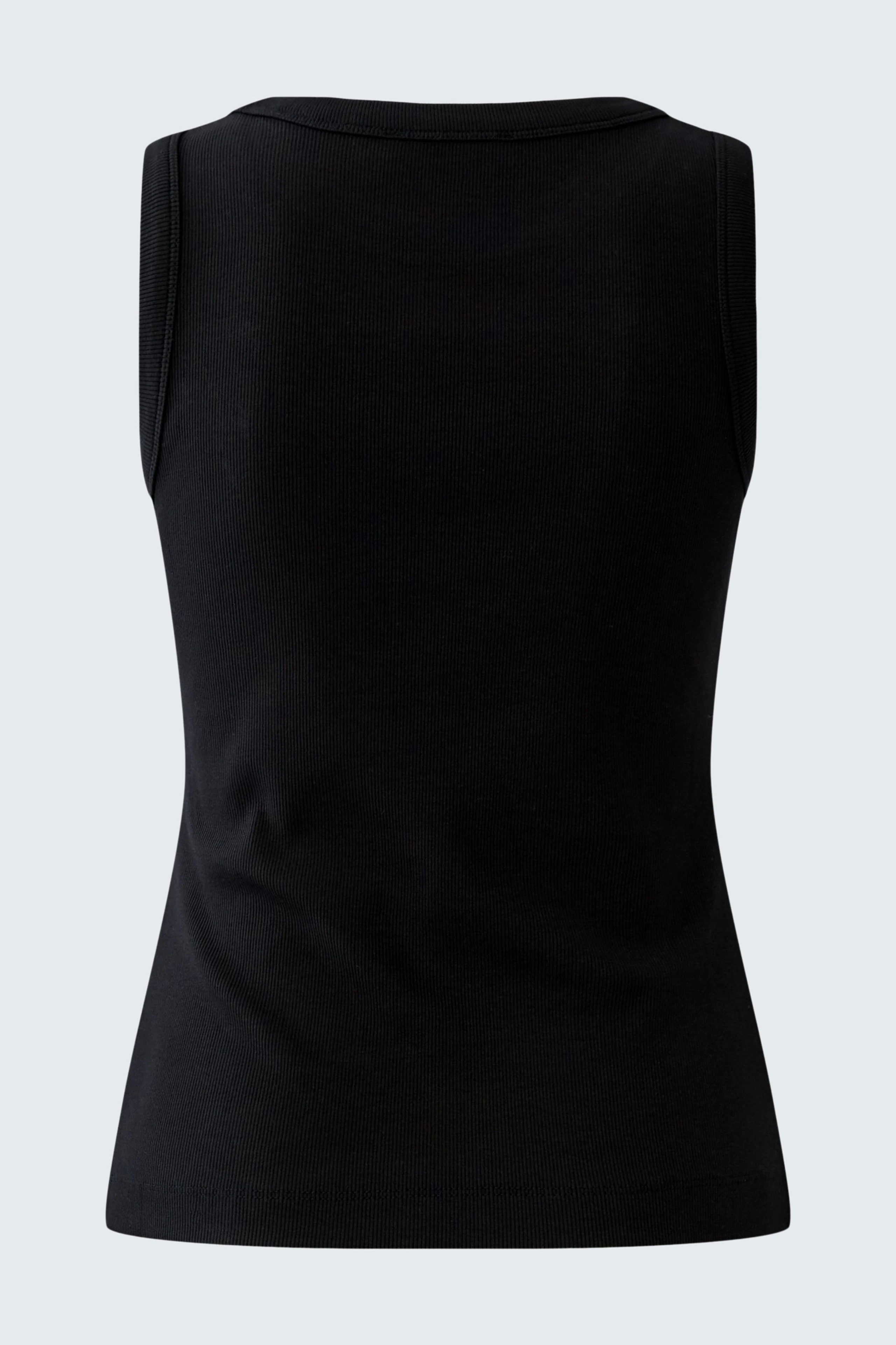 Black tank top: Simple and versatile sleeveless top, perfect for layering or wearing alone.