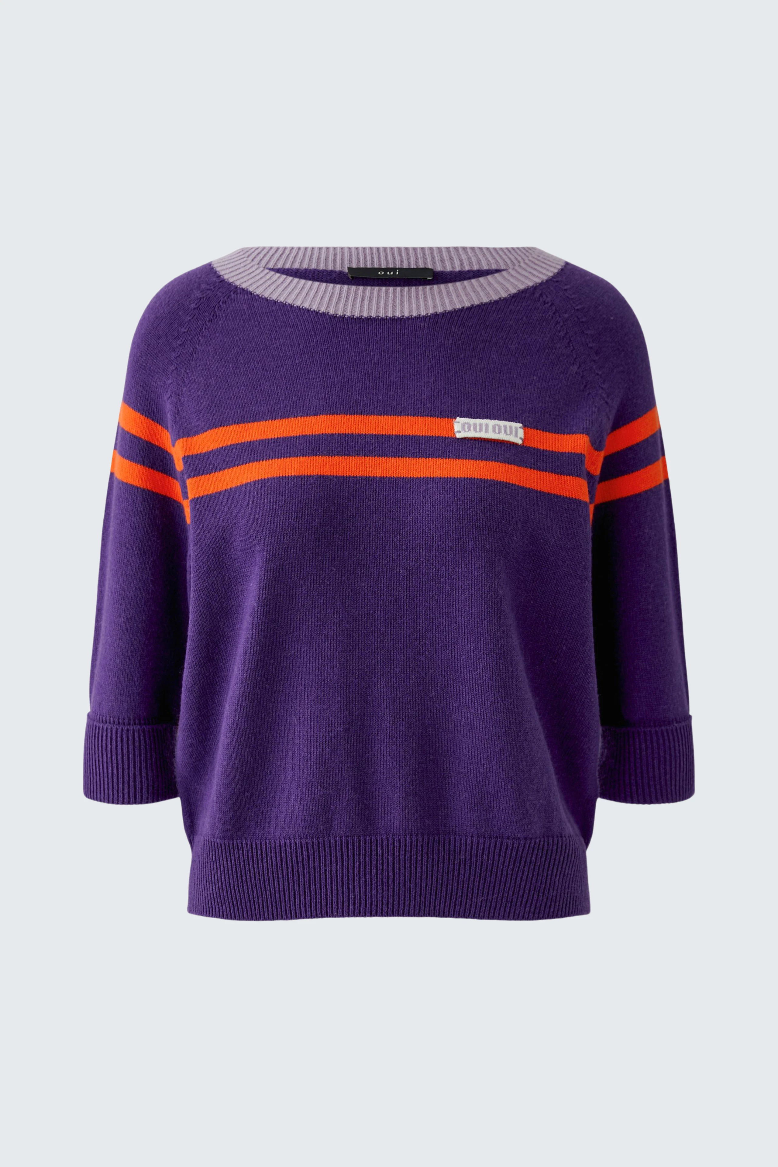 Casual women's pullover: Purple with orange stripes, round neck, perfect for a relaxed look.