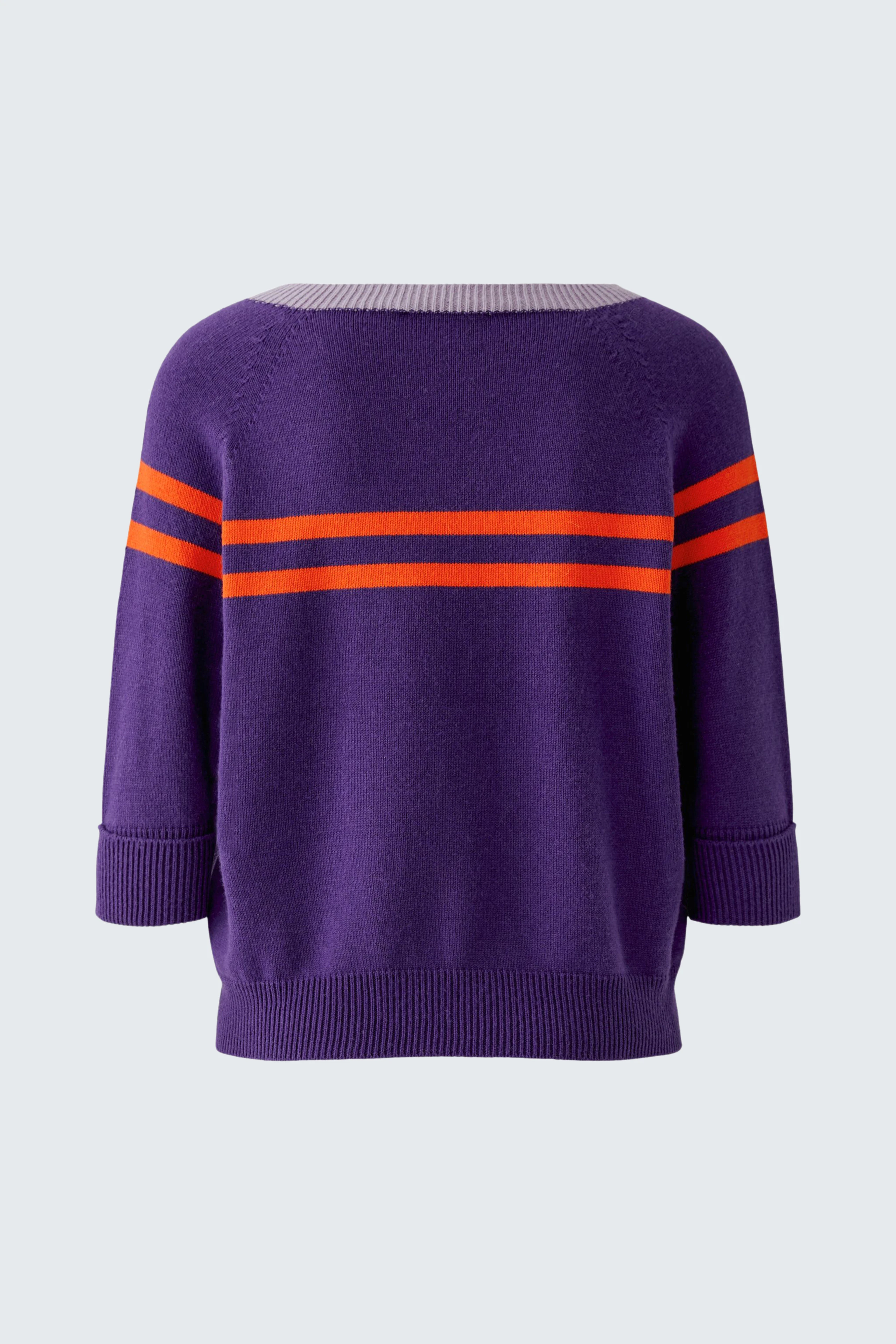 Lila Damen-Pullover: Lockerer Strick mit orangefarbenen Streifen, ideal für einen lässigen Look.