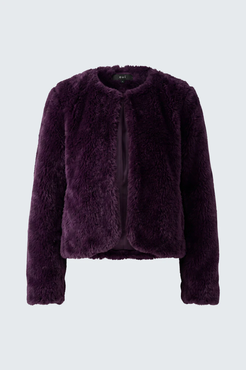 Plush purple cardigan: Soft, textured knitwear perfect for layering, adding warmth and style to any outfit.