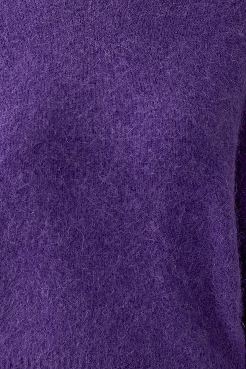 Cozy purple pullover: Soft texture, perfect for casual wear. No model, just the garment shown.