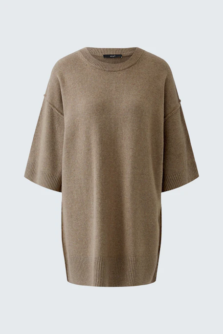 Lässiger Damen-Pullover: Beigefarbener Strickpullover mit kurzen Ärmeln, ideal für einen entspannten Look.